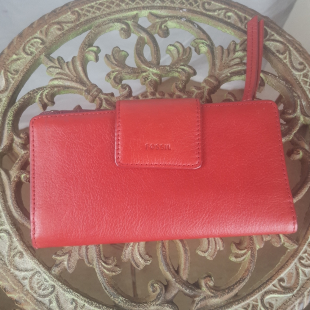 FOSSIL WALLET PURSE RED GOLD